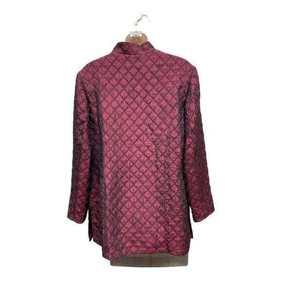 Coldwater Creek Duster Jacket Size M Quilted Diamond Print Button Down Burgundy - Picture 5 of 8